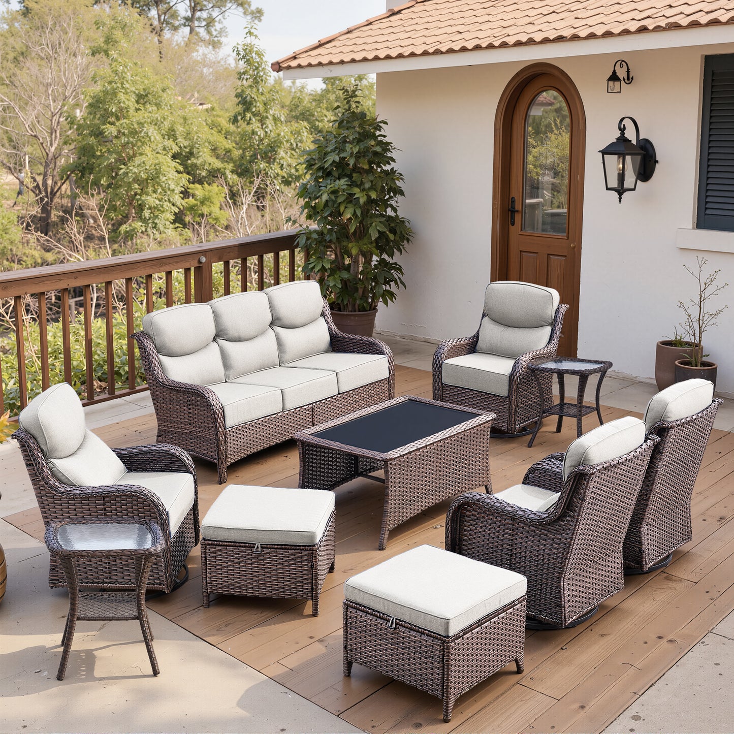 Luxury 6" Thick Cushioned 10 Pieces Patio Furniture Set with Outdoor Couch