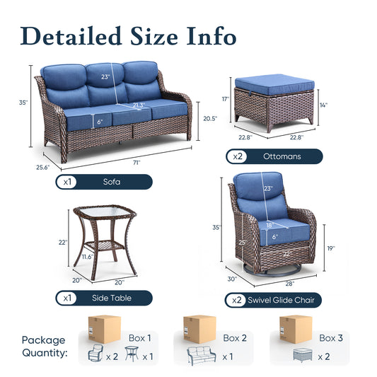 Luxury 6" Thick Cushioned 6 Pieces Patio Furniture Set with Outdoor Couch