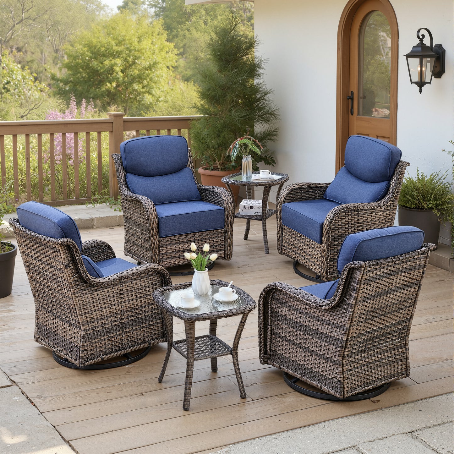 Luxury 6" Thick Cushioned Outdoor Swivel Rocker Patio Chairs Set of 4 with Side Table