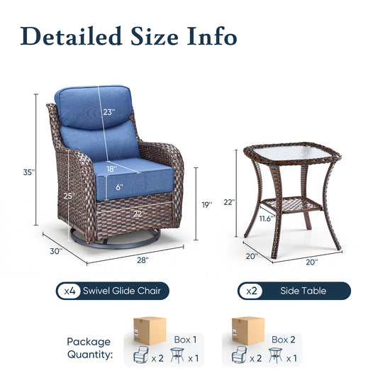 Luxury 6" Thick Cushioned Outdoor Swivel Rocker Patio Chairs Set of 4 with Side Table
