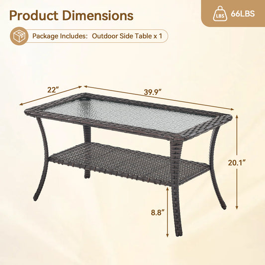 Outdoor Wicker Patio Coffee Table with Double Storage