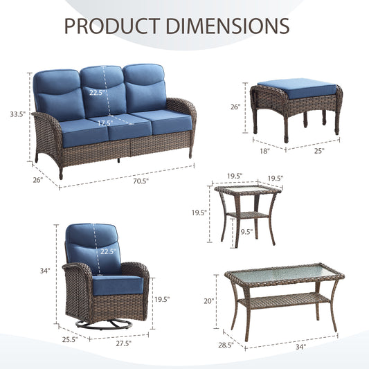 Upgraded 6“ Cushion Luxury Patio Furniture Set - 7 Piece Wicker Furniture Set
