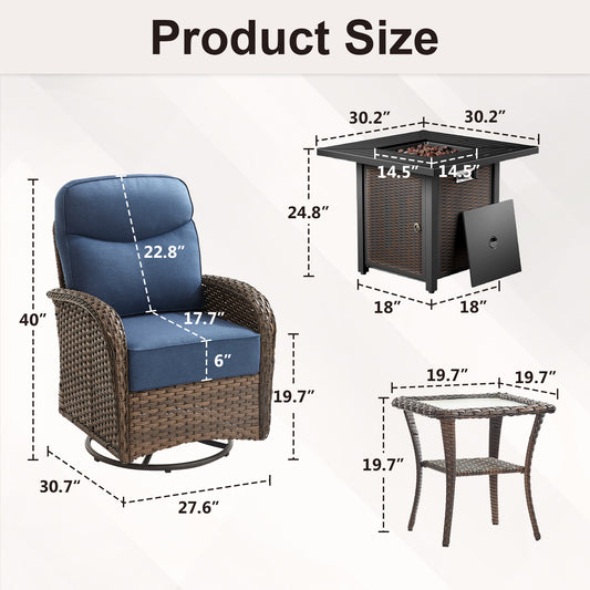 Upgraded 6“ Cushion Luxury 7 Piece Patio Furniture Set with Fire Pit Table