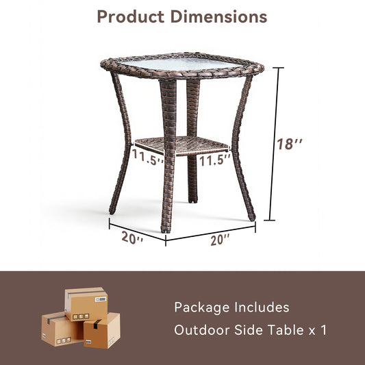 Outdoor Wicker Patio Side Table with Double Storage