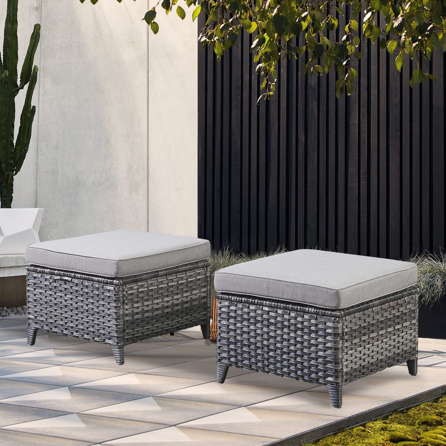 Outdoor Furniture Ottoman Set of 2 Patio Seating Footstool