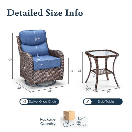 Luxury 6" Thick Cushioned Outdoor Swivel Rocker Patio Chairs with Side Table