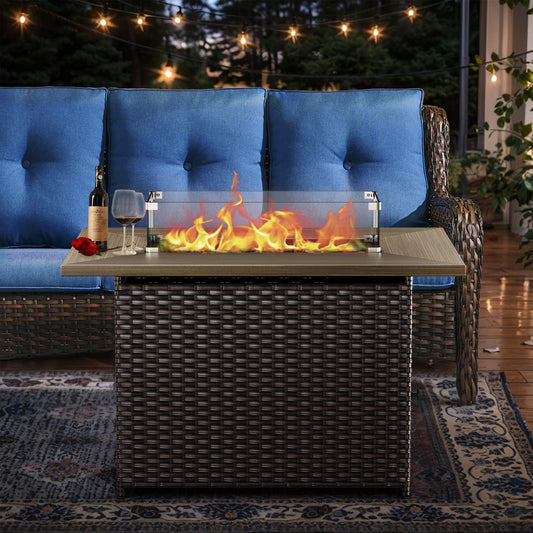 Outdoor 50000 BTU Propane Wicker Fire Pit Table