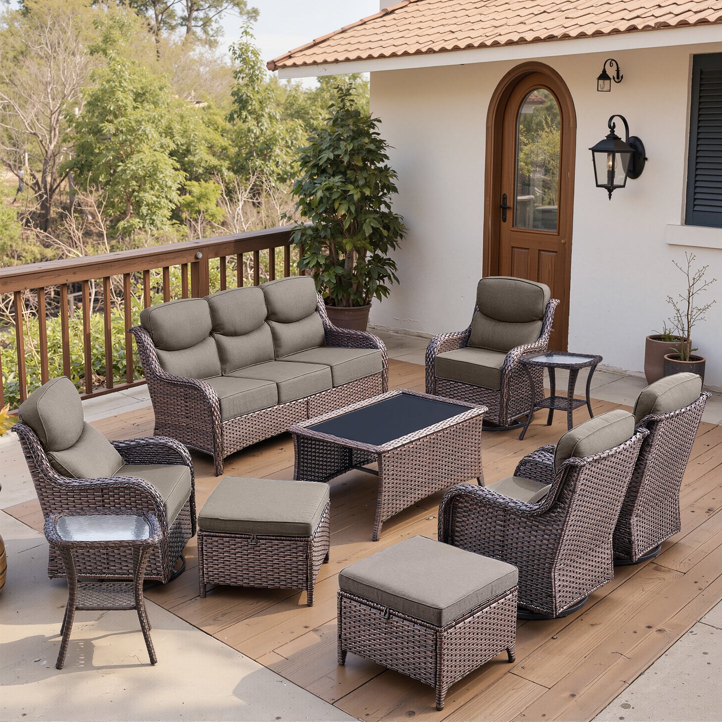 Luxury 6" Thick Cushioned 10 Pieces Patio Furniture Set with Outdoor Couch