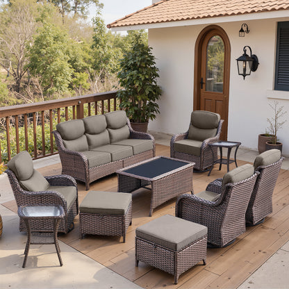 Luxury 6" Thick Cushioned 10 Pieces Patio Furniture Set with Outdoor Couch