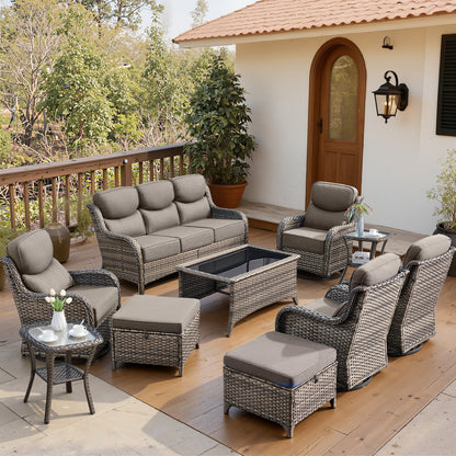 Luxury 6" Thick Cushioned 10 Pieces Patio Furniture Set with Outdoor Couch