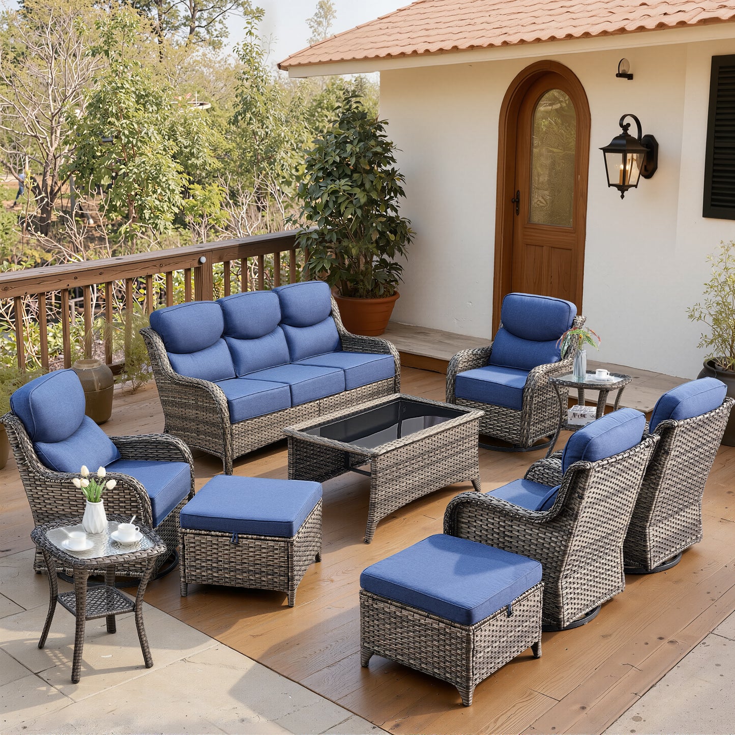 Luxury 6" Thick Cushioned 10 Pieces Patio Furniture Set with Outdoor Couch