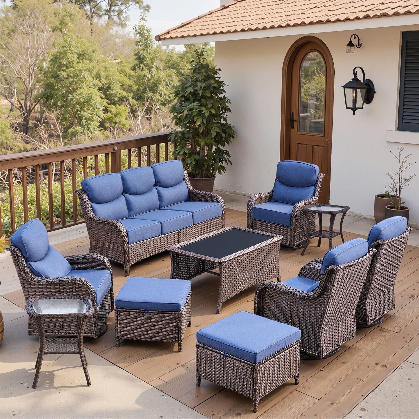 Luxury 6" Thick Cushioned 10 Pieces Patio Furniture Set with Outdoor Couch