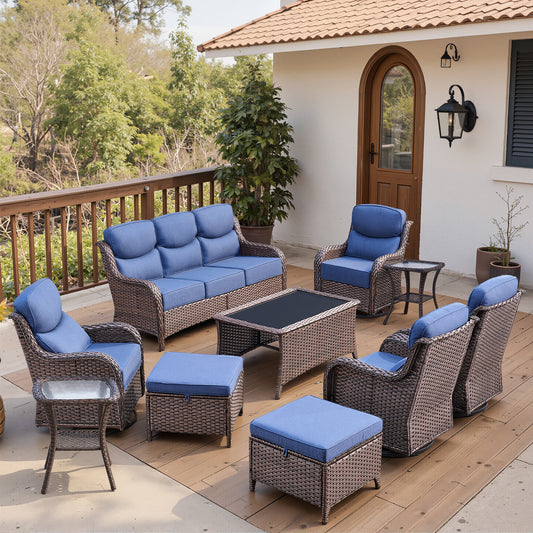Luxury 6" Thick Cushioned 10 Pieces Patio Furniture Set with Outdoor Couch