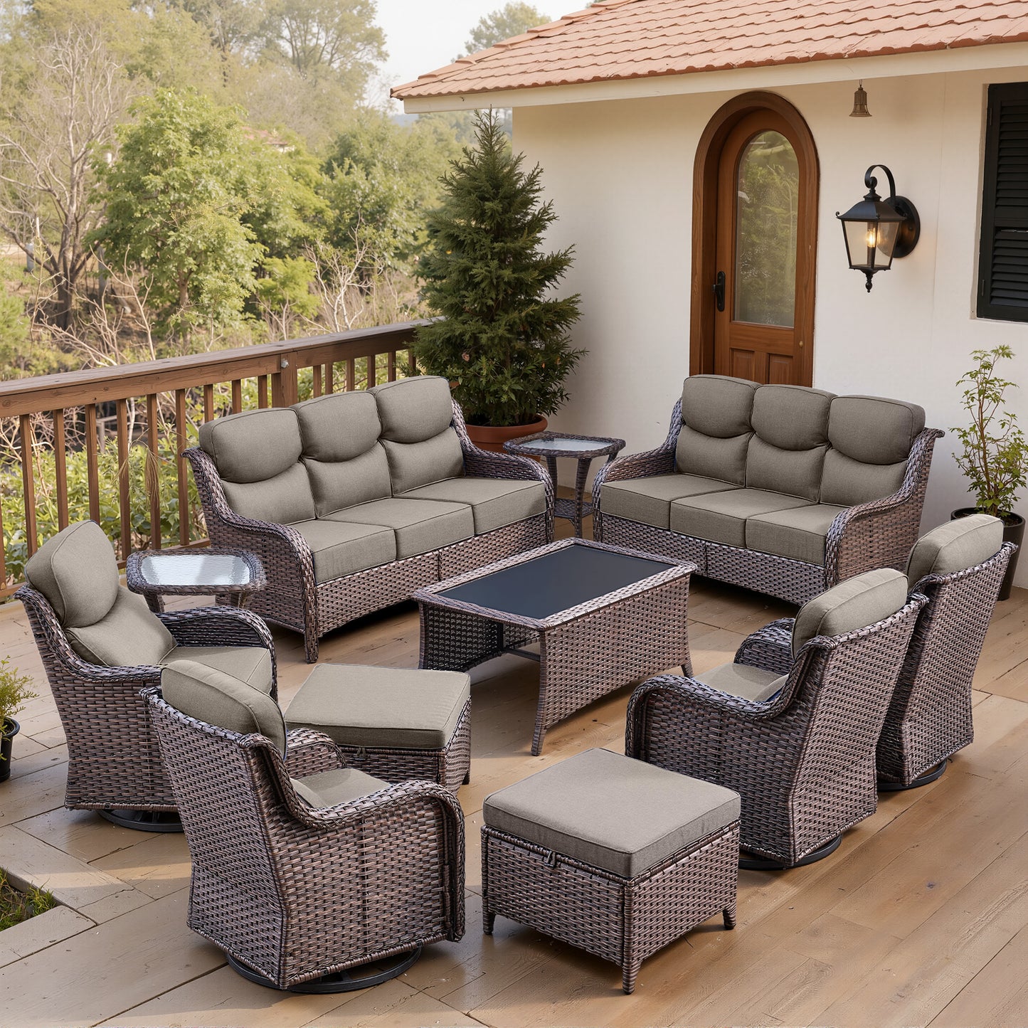 Luxury 6" Thick Cushioned 11 Pieces Patio Furniture Set with Outdoor Couch