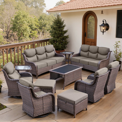 Luxury 6" Thick Cushioned 11 Pieces Patio Furniture Set with Outdoor Couch