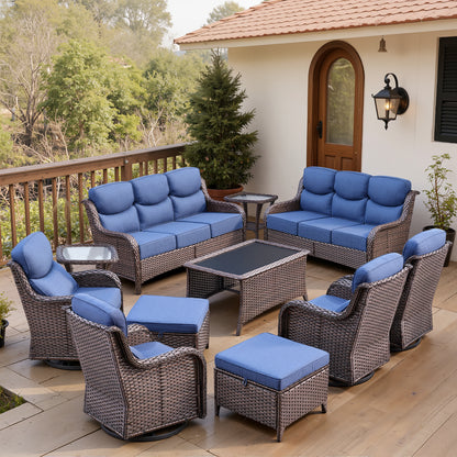 Luxury 6" Thick Cushioned 11 Pieces Patio Furniture Set with Outdoor Couch