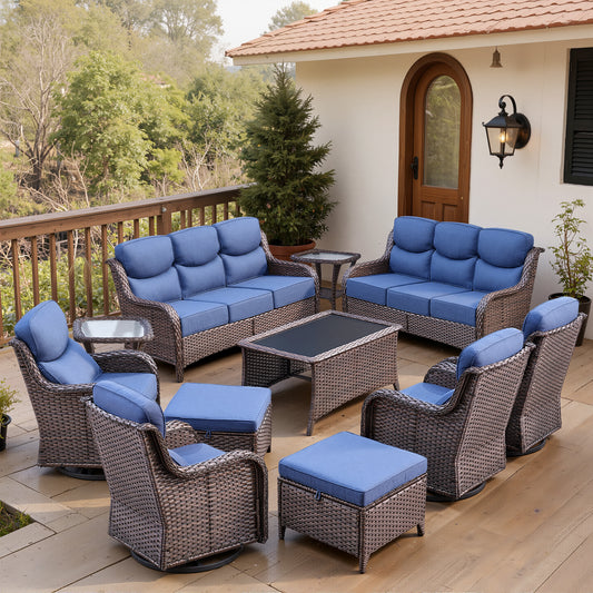 Luxury 6" Thick Cushioned 11 Pieces Patio Furniture Set with Outdoor Couch