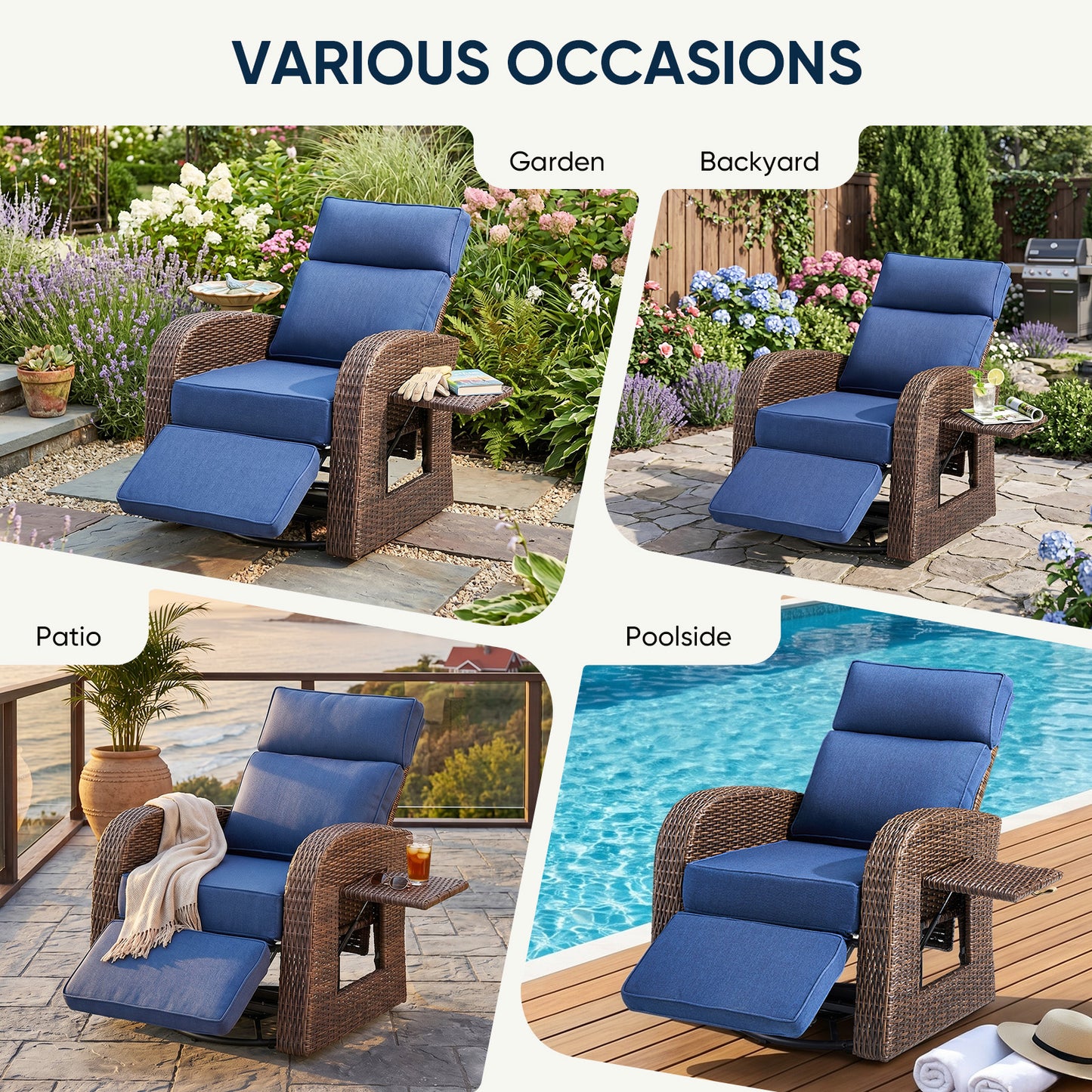 Outdoor Recliner Chair Extendable Ottoman & Foldable Table