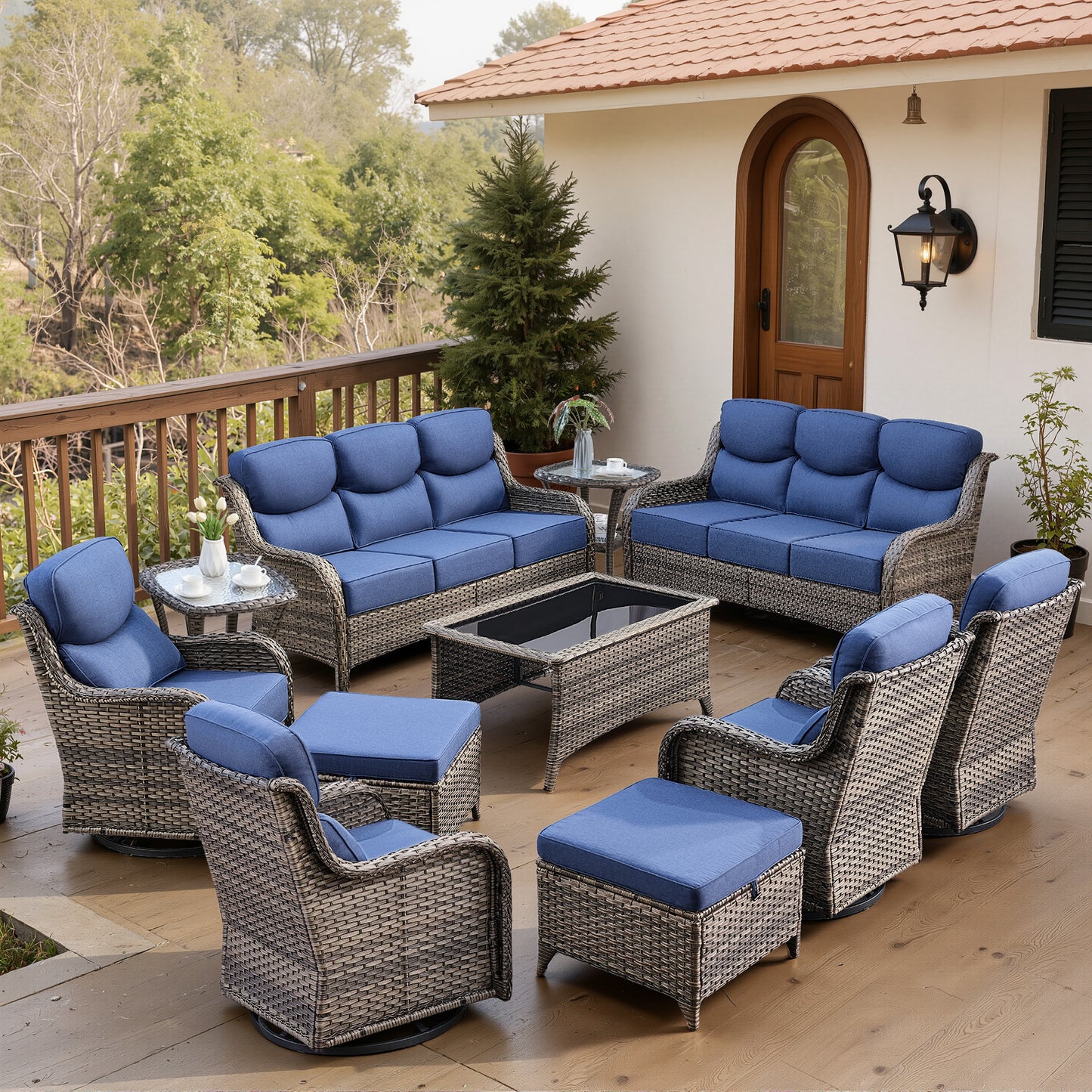 Luxury 6" Thick Cushioned 11 Pieces Patio Furniture Set with Outdoor Couch