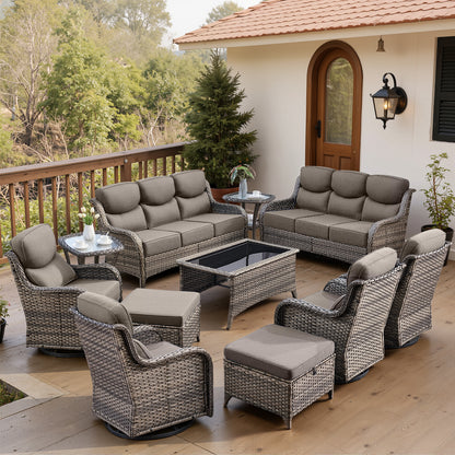 Luxury 6" Thick Cushioned 11 Pieces Patio Furniture Set with Outdoor Couch