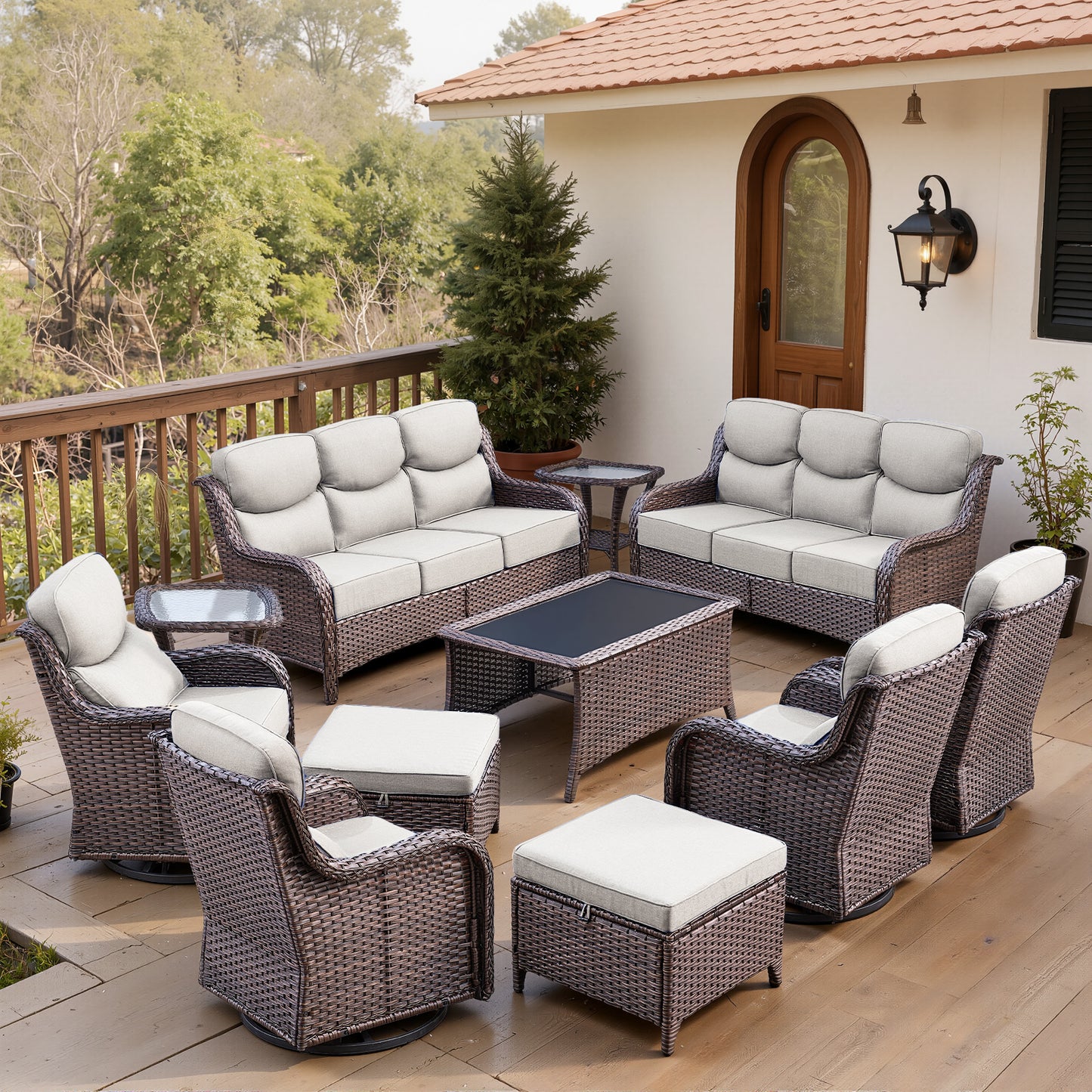 Luxury 6" Thick Cushioned 11 Pieces Patio Furniture Set with Outdoor Couch