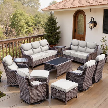 Luxury 6" Thick Cushioned 11 Pieces Patio Furniture Set with Outdoor Couch