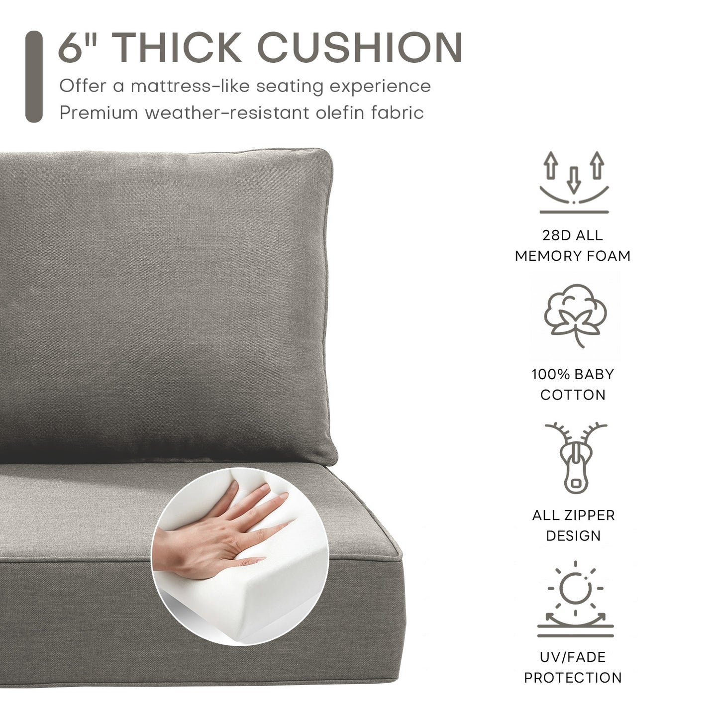 Pop 22*24*6" Outdoor Replacement Cushions Classic Grey