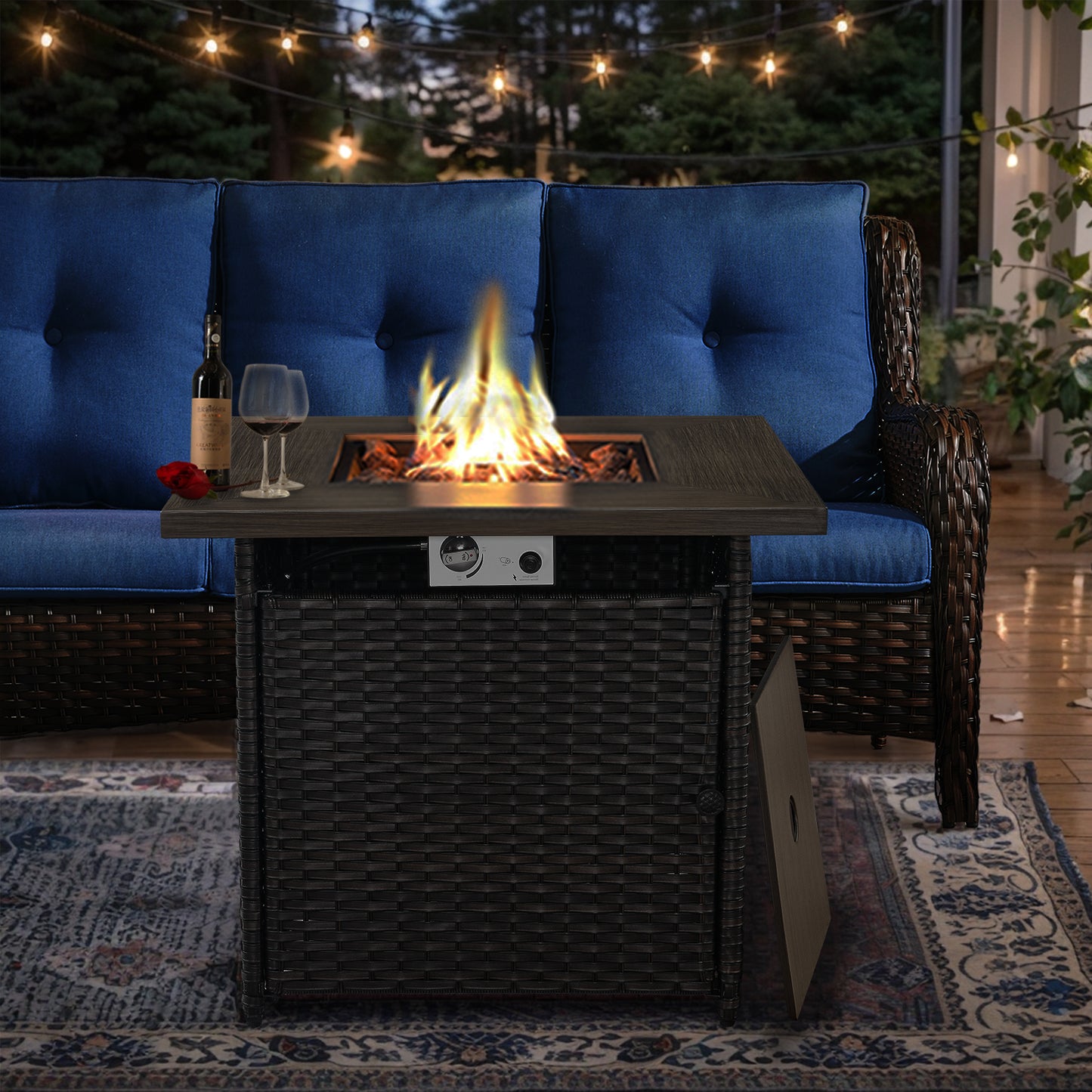 Outdoor 50000 BTU Propane Wicker Fire Pit Table