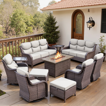 Luxury 6" Thick Cushioned 11 Pieces Patio Furniture Set with Fire Pit Table
