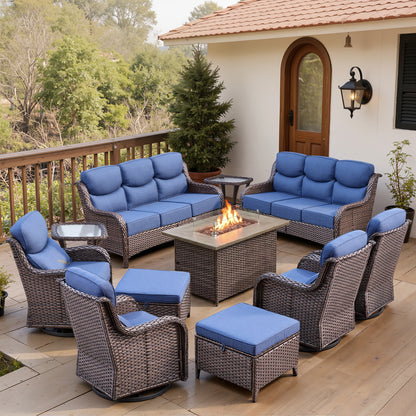 Luxury 6" Thick Cushioned 11 Pieces Patio Furniture Set with Fire Pit Table