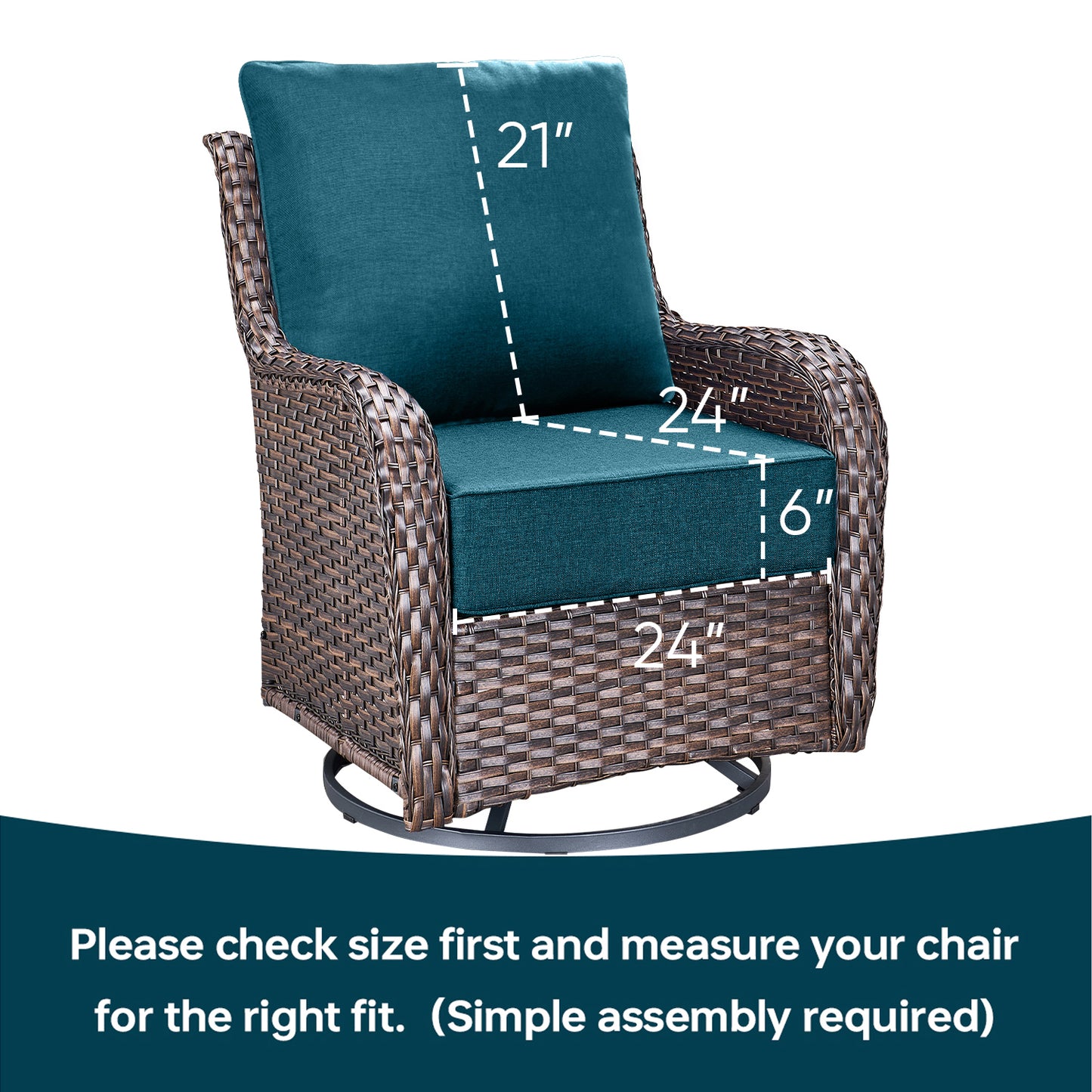 Pop 24*24*6" Outdoor Replacement Cushions Classic Peacock Blue
