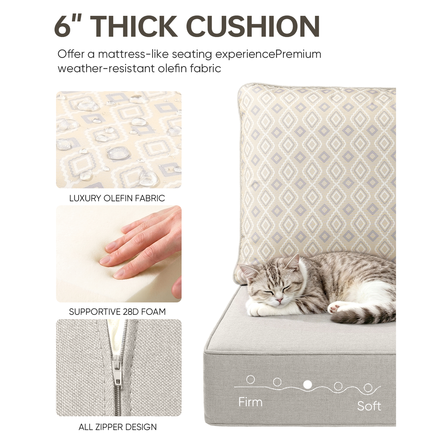Pop 24*24*6" Outdoor Replacement Cushions Classic Beige Diamond