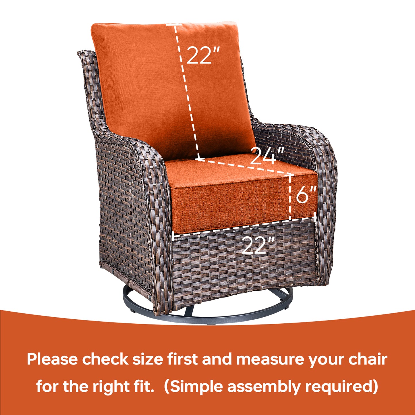 Pop 22*24*6" Outdoor Replacement Cushions Classic Orange