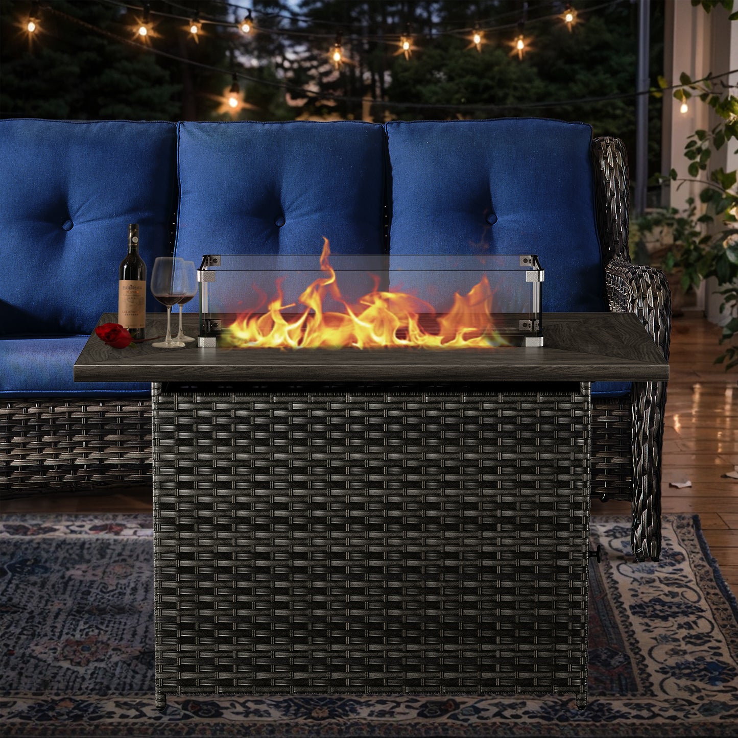Outdoor 50000 BTU Propane Wicker Fire Pit Table