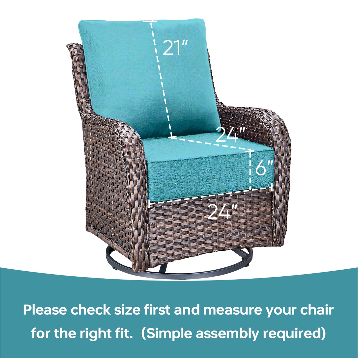 Pop 24*24*6" Outdoor Replacement Cushions Classic Turquoise