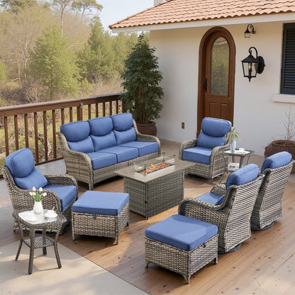 Luxury 6" Thick Cushioned 10 Pieces Patio Furniture Set with Fire Pit Table