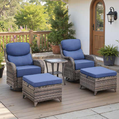 Luxury 6" Thick Cushioned 5 Pieces Patio Furniture Set with 2 Ottomans