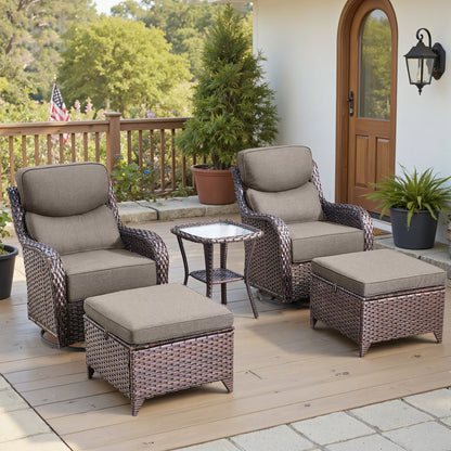 Luxury 6" Thick Cushioned 5 Pieces Patio Furniture Set with 2 Ottomans