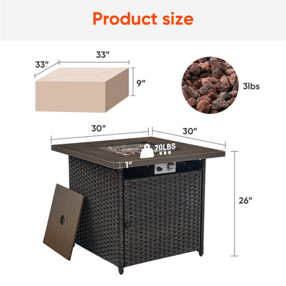 Outdoor 50000 BTU Propane Wicker Fire Pit Table