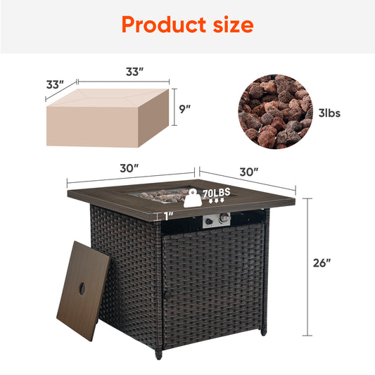 Outdoor 50000 BTU Propane Wicker Fire Pit Table