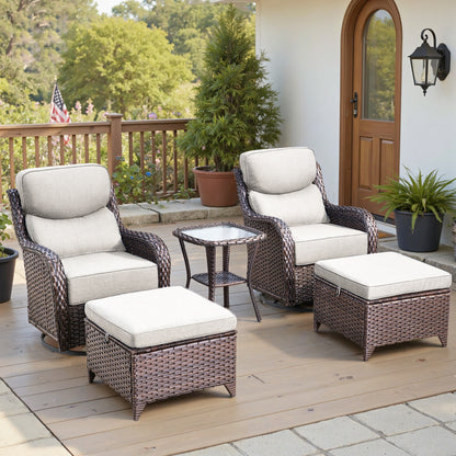 Luxury 6" Thick Cushioned 5 Pieces Patio Furniture Set with 2 Ottomans