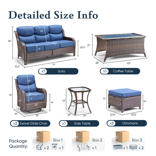 Luxury 6" Thick Cushioned 7 Pieces Patio Furniture Set with Outdoor Couch