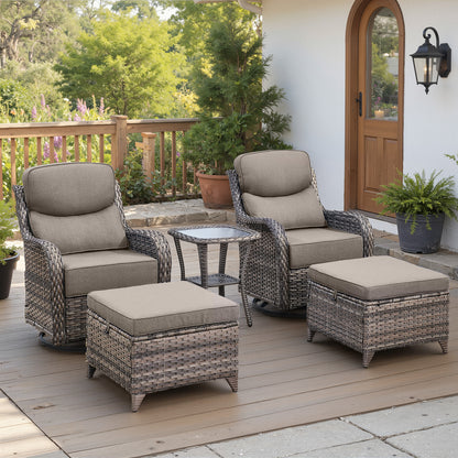 Luxury 6" Thick Cushioned 5 Pieces Patio Furniture Set with 2 Ottomans