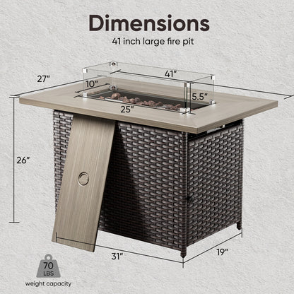 Outdoor 50000 BTU Propane Wicker Fire Pit Table