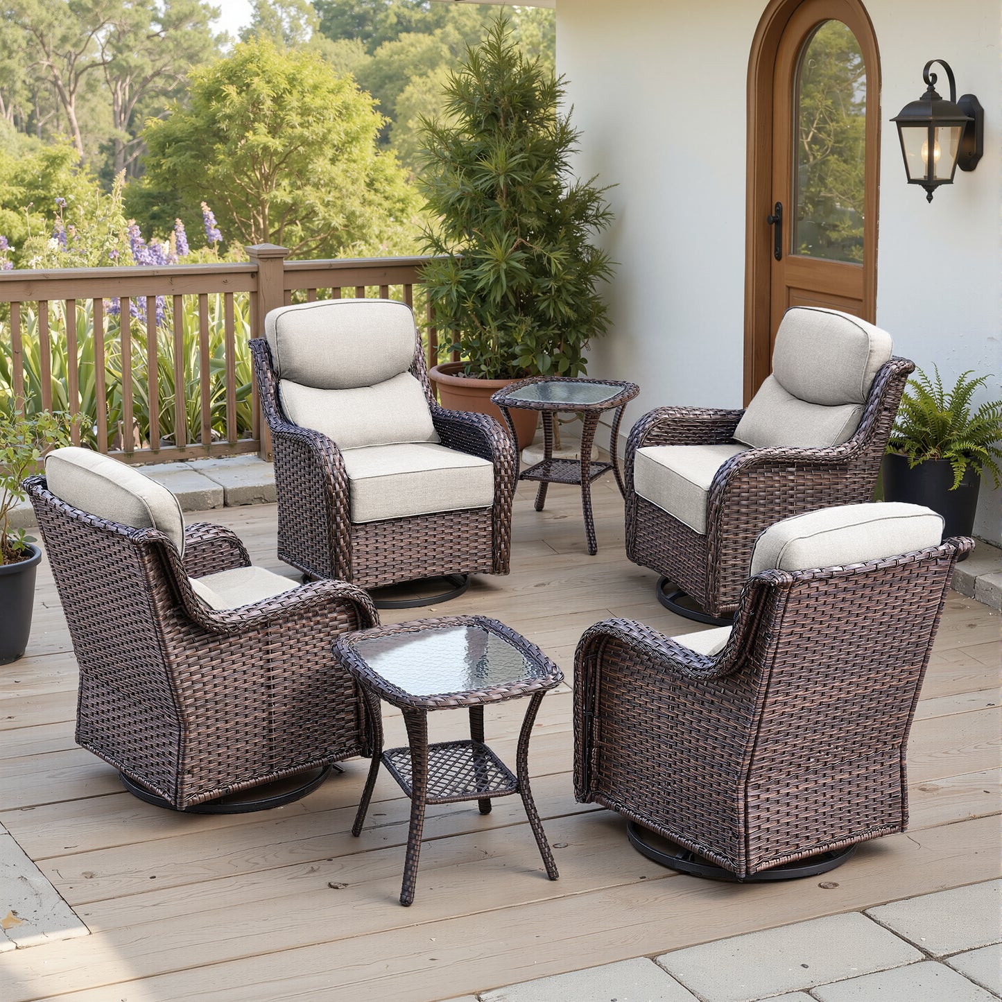 Luxury 6" Thick Cushioned Outdoor Swivel Rocker Patio Chairs Set of 4 with Side Table