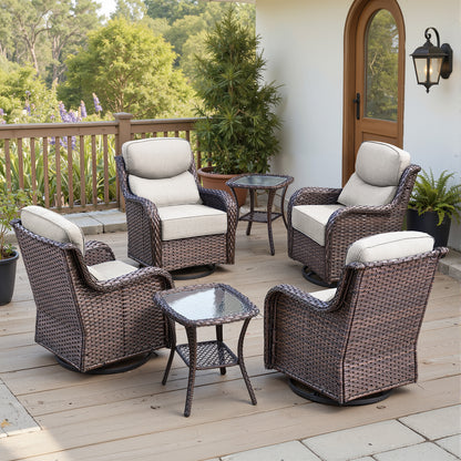 Luxury 6" Thick Cushioned Outdoor Swivel Rocker Patio Chairs Set of 4 with Side Table