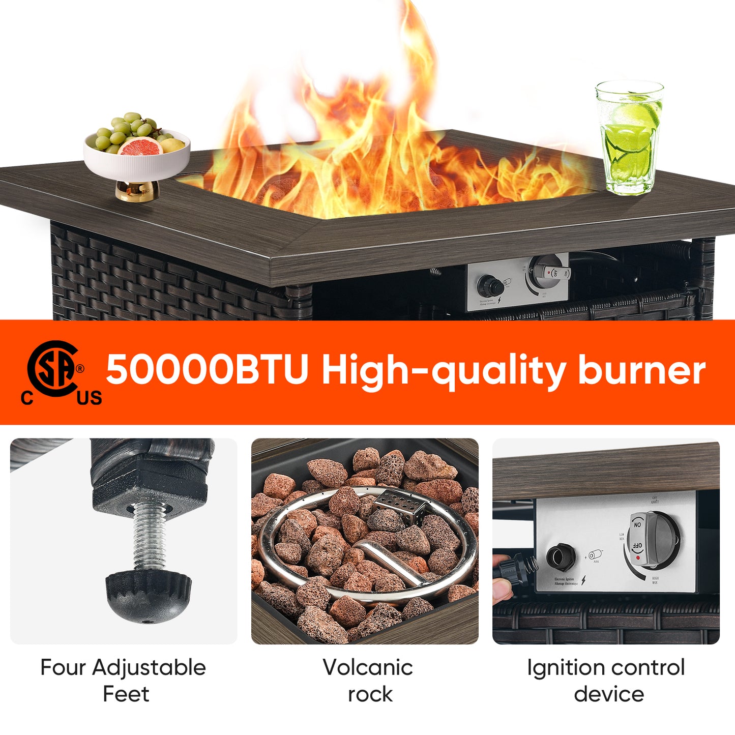Outdoor 50000 BTU Propane Wicker Fire Pit Table