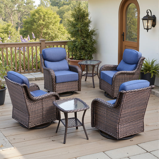 Luxury 6" Thick Cushioned Outdoor Swivel Rocker Patio Chairs Set of 4 with Side Table