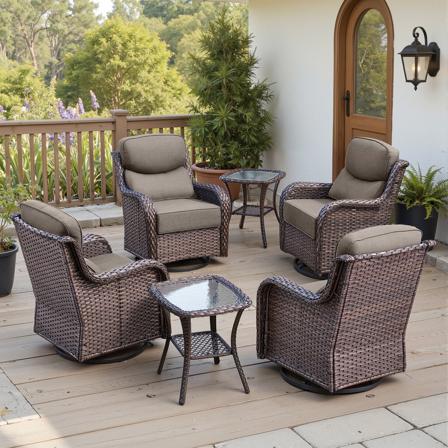 Luxury 6" Thick Cushioned Outdoor Swivel Rocker Patio Chairs Set of 4 with Side Table