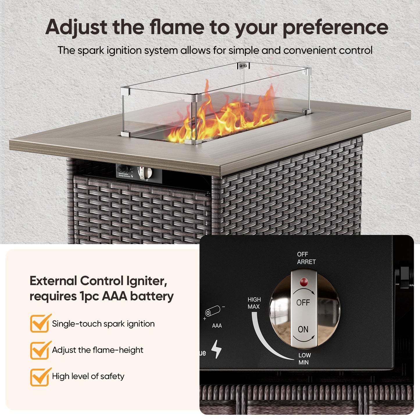 Outdoor 50000 BTU Propane Wicker Fire Pit Table
